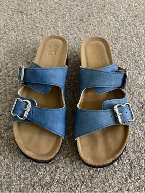 Yoki Kids Light Blue Double-Buckle Slide Sandals